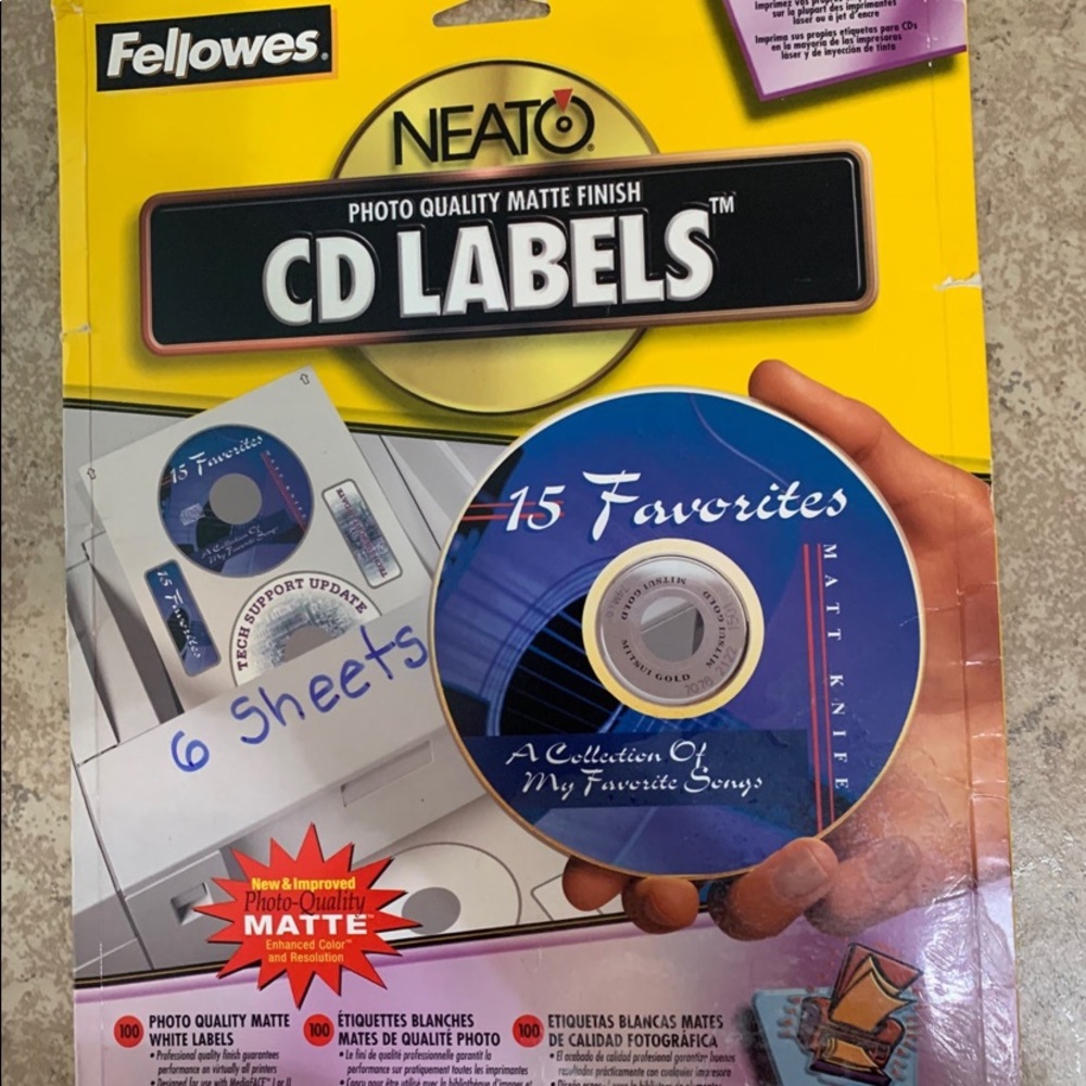 Fellowes Neato Cd Labels Matte. (6) Sheets.